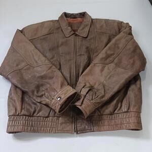 Vintage Expressions International Mens Brown Genuine Leather Bomber Jacket XL 46